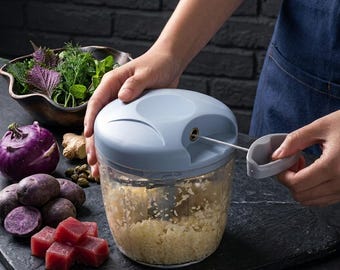 Manual Food Chopper, Sage Green Pull Cord Vegetable Onion Cutter, 900ml