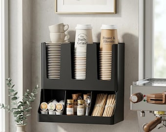 Matte Black Coffee Station Organizer, Countertop Beverage Bar Storage Rack
