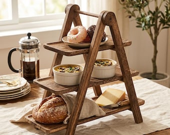 3 Tier Wooden Serving Tray Stand, Rustic Farmhouse Dessert Display Shelf