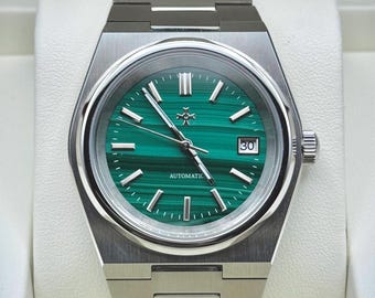 Malachite Stone Dial Automatic Watch | 40mm Stainless Steel Men's Sports Watch