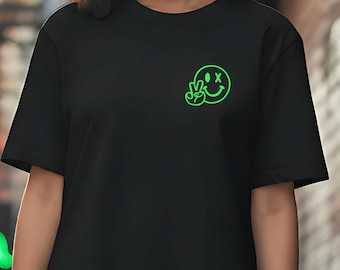 T-shirt met smileygezicht van neon | T-shirt met vredesteken