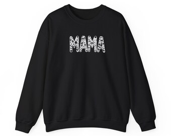 Mama sweater zwart, wit doodle letters ronde hals, jongen moeder donker shirt, cadeau voor moeder, coole moeder streetwear, oversized trui