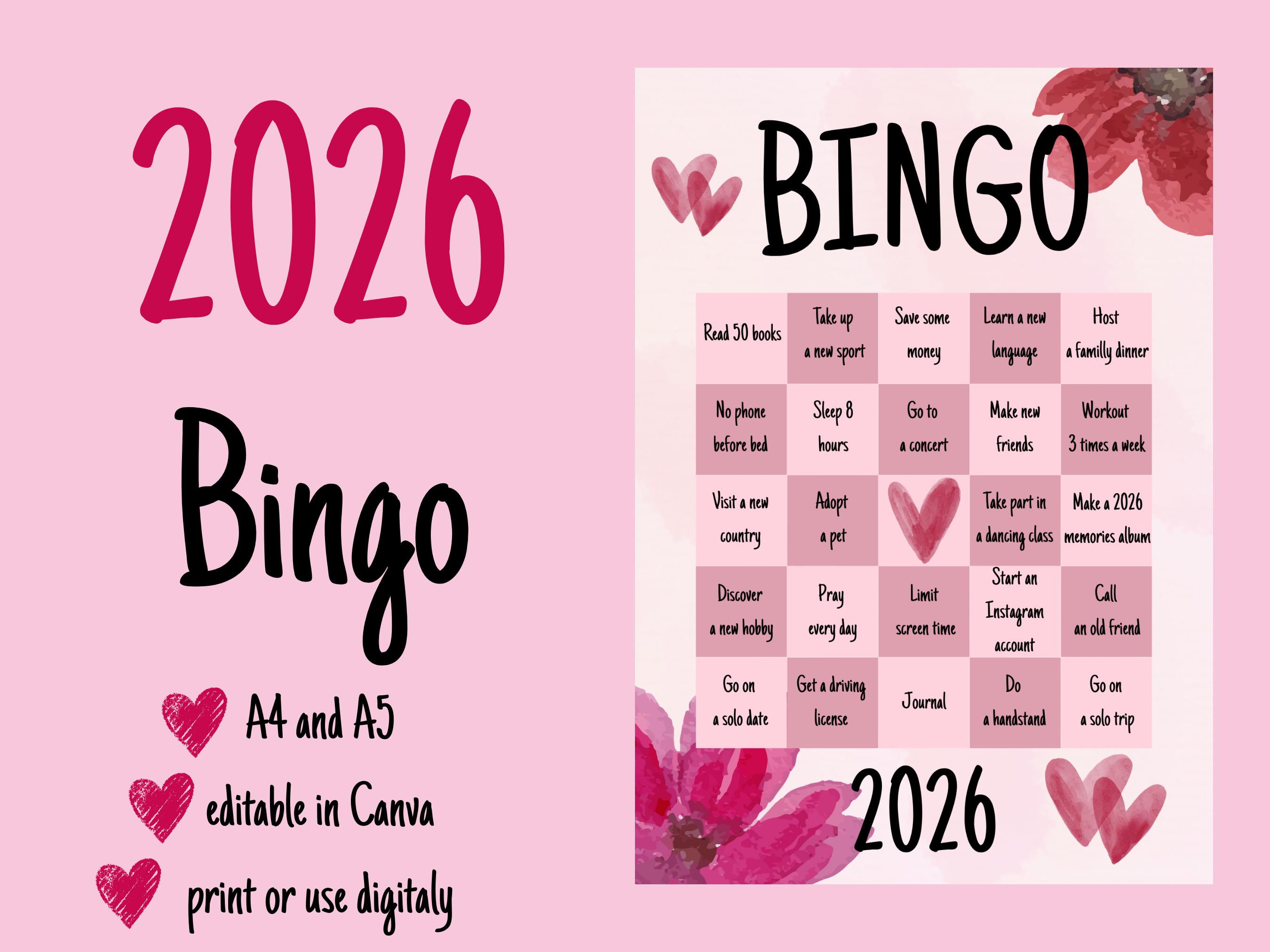 2026 Vision Board Bingo Canva Template | Goal Setting Tracker for 2026 ...