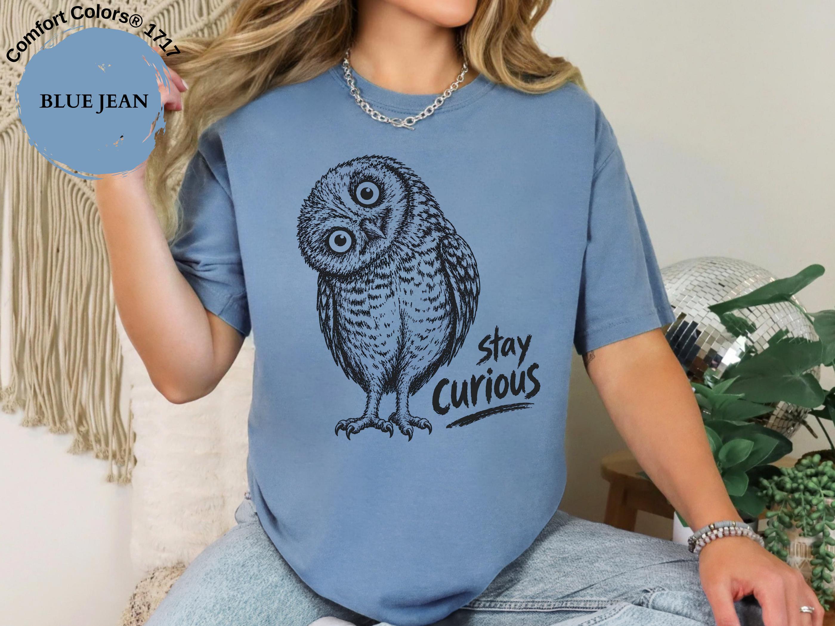 Owl Art Shirt &ndash; Stay Curious Line Drawing Minimal Wildlife Graphic Tee