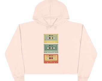 Moletom cropped com estampa de fitas cassete retrô | Pilha de música vintage