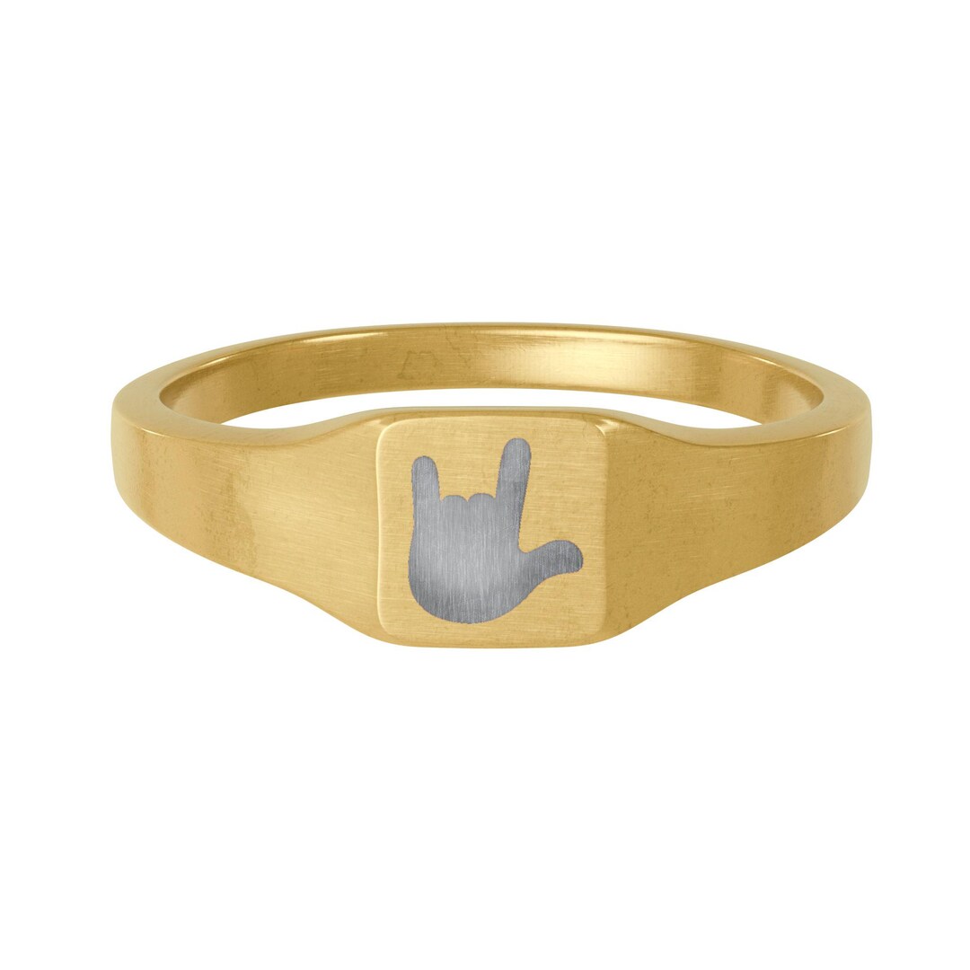 ASL Sign I Love You Engraving Signet Ring | Ring Custom Design ...