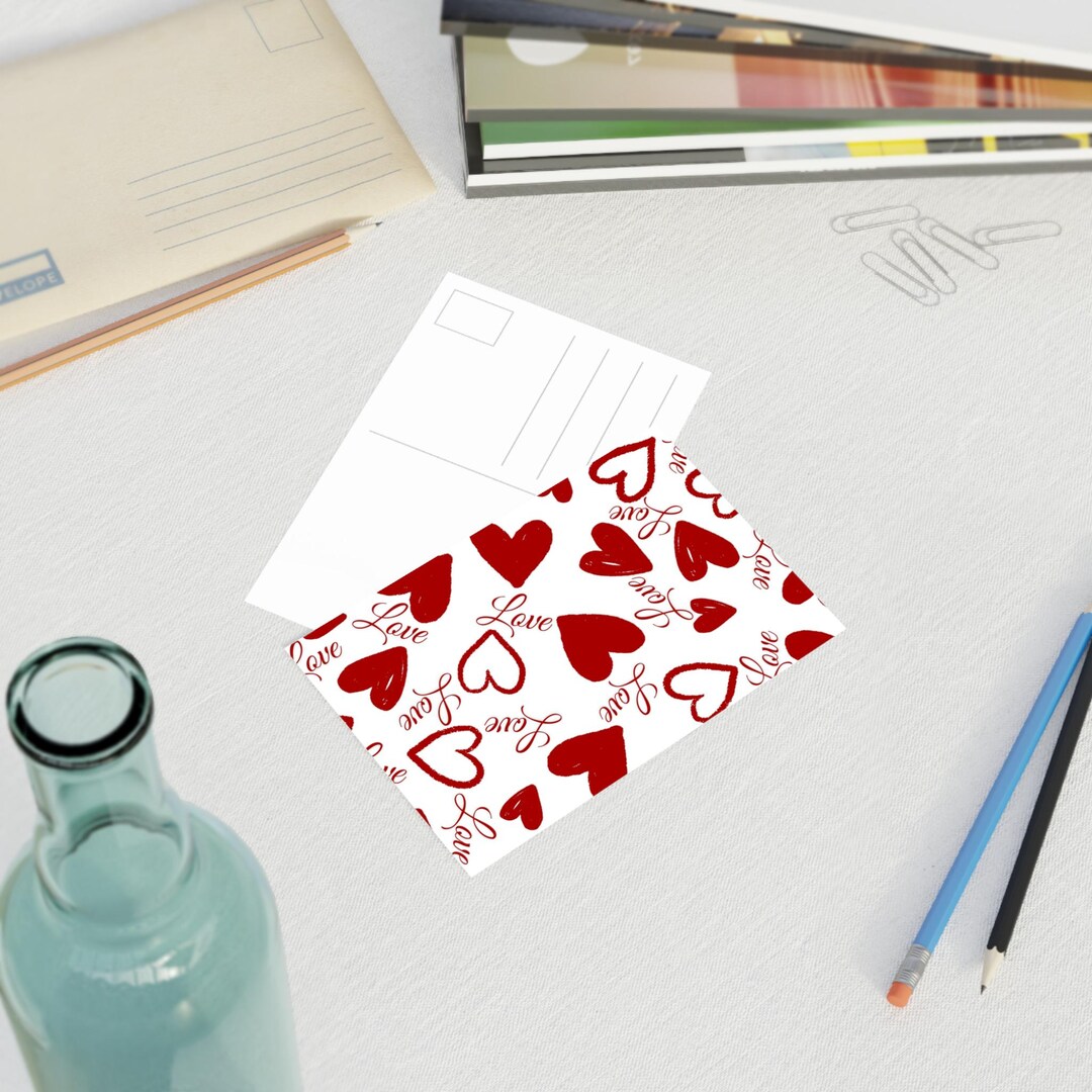 Red Hearts Love Pattern Postcards | 10pcs - Etsy