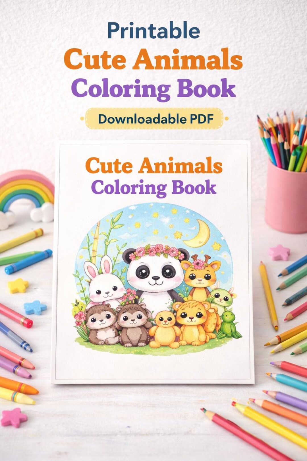 Cute Animals Coloring Book | Kids Printable | 14 Pages | Kawaii Animal ...