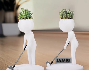 Maceta de golf personalizada con nombre impreso en 3D, diseño de golfista con drenaje, decoración del hogar, regalo para cumpleaños, Navidad y golfistas.