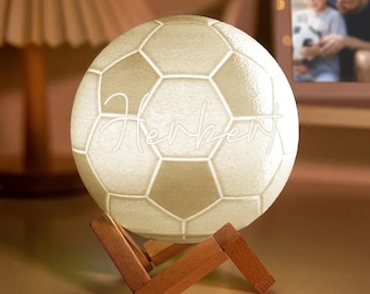 Luz nocturna de fútbol 3D con nombre personalizado y control remoto, lámpara de mesa iluminada con base de madera, regalo para niños, cumpleaños, Navidad y amantes del deporte.