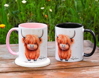 Taza personalizada de vaca de las Tierras Altas, regalo de vaca esponjosa, taza de vaca escocesa, regalos para ella/novia/Día de la Madre/Navidad/esposa/amiga