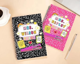 Cuaderno espiral colorido personalizado para profesor/a, diseño de notas adhesivas, tamaño A5, rayado, ideal como regalo para profesor/cumpleaños/Navidad.