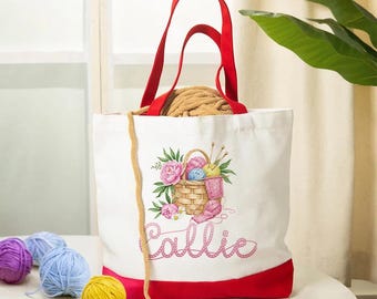 Bolsa de mano de hilo floral multicolor con nombre personalizado, gran capacidad, ideal como regalo para ella, el Día de la Madre, novia, cumpleaños o San Valentín.