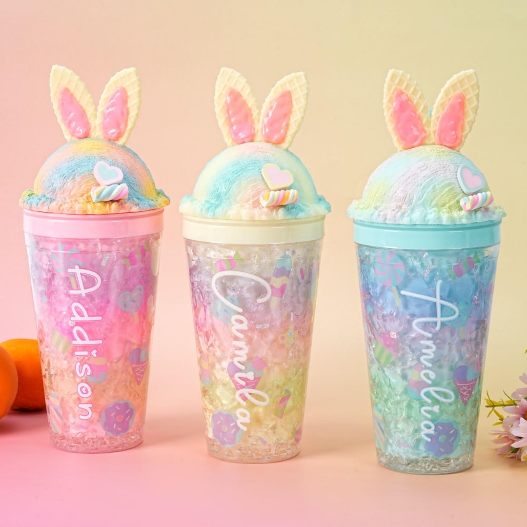 Personalized Name Waffle Rabbit Ice Cream Cup, Cute Bunny Leak-proof ...