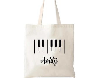 Bolsa de piano con nombre personalizado, bolso de lona de gran capacidad, ideal para clases de piano, regalo para ella, profesora, cumpleaños, Navidad y Día de la Madre.