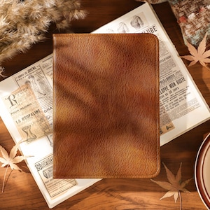 Personalized Vintage Brown Vegan Leather Cover with Gold Initials, Kindle Case for Paperwhite 12th 11th 10th Gen, Slim Protective Sleeve
