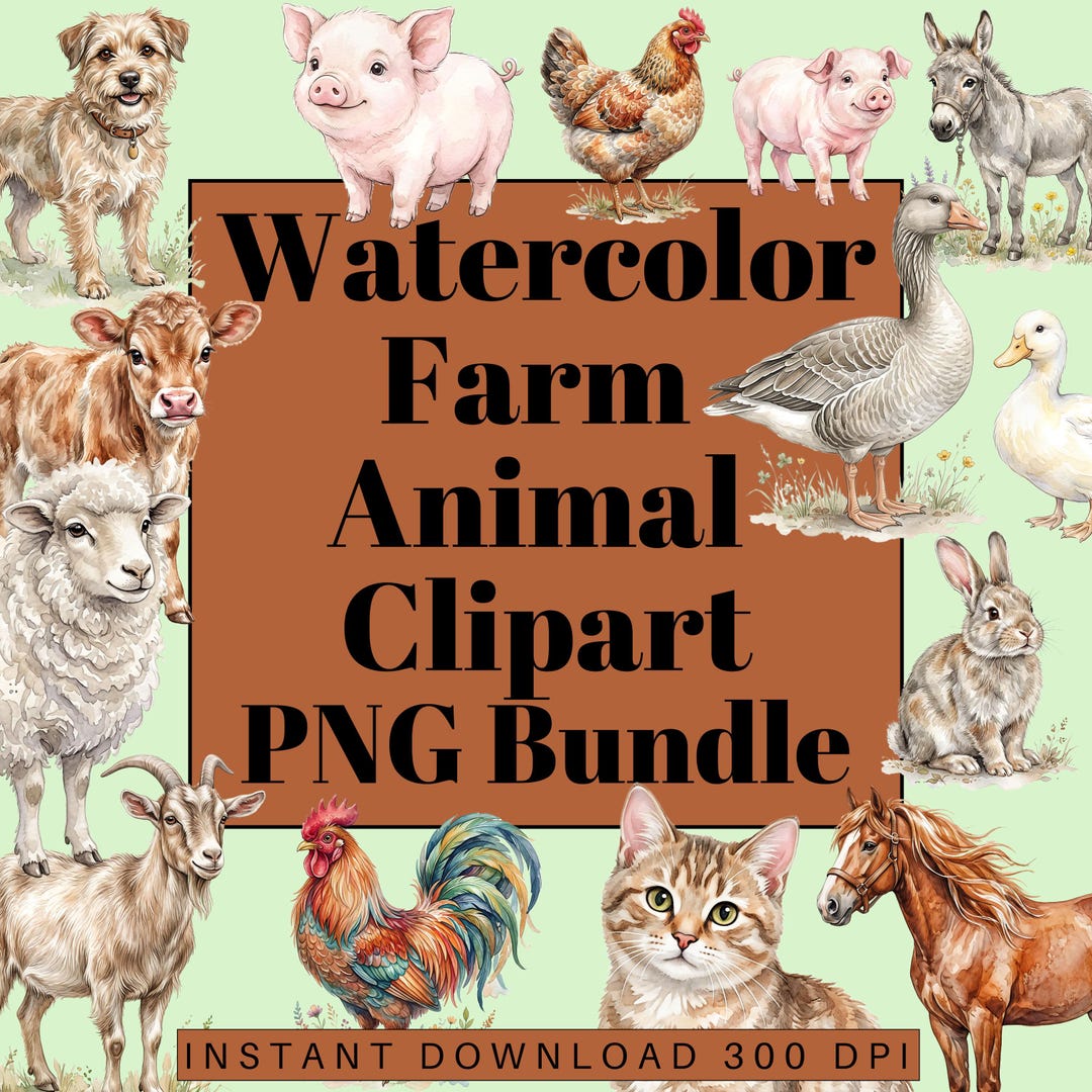 Watercolor Farm Animals Clipart Bundle | Rustic Farmhouse Nursery PNG ...