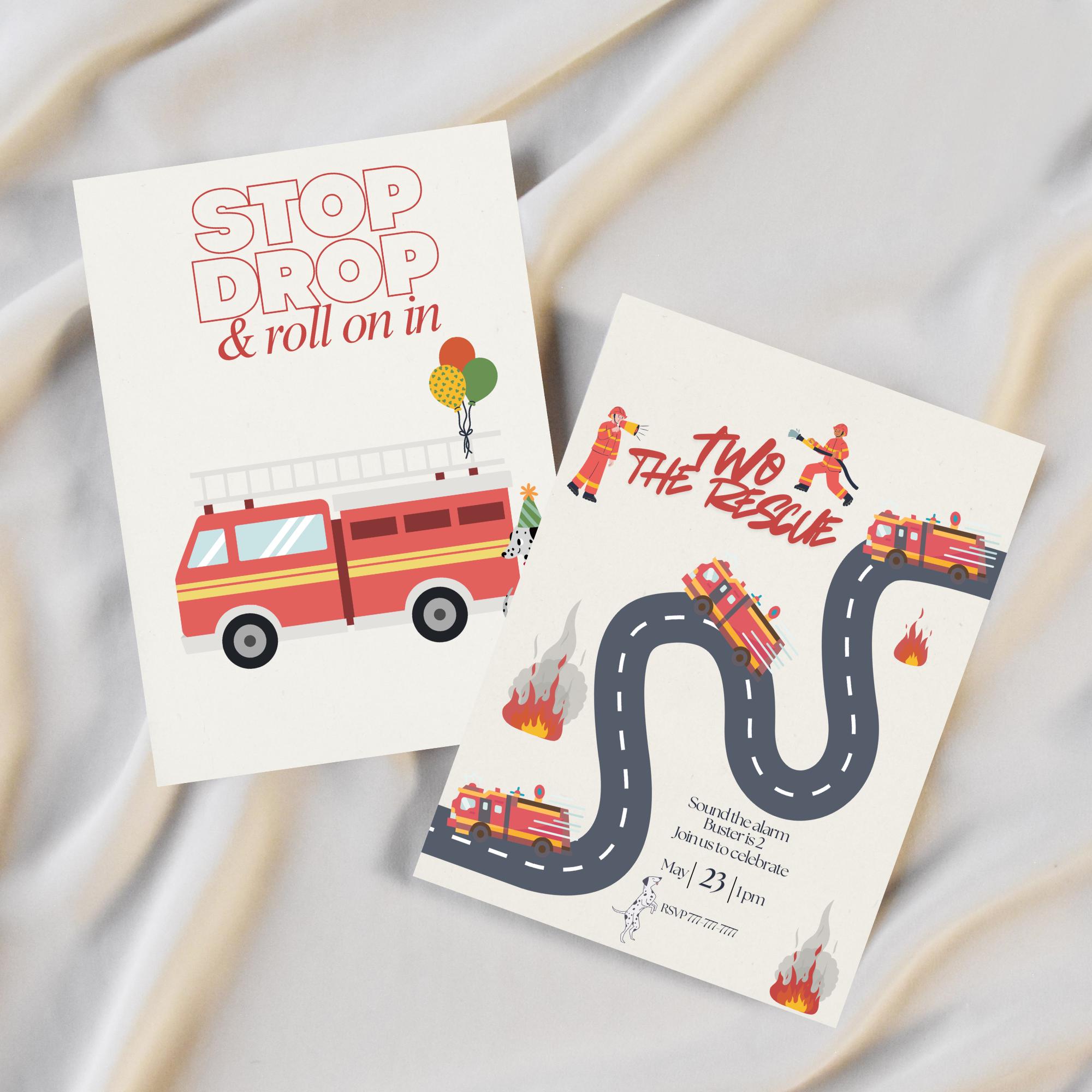 Firefighting Invitation Firefighter Birthday Invitation Template | Fire Truck Party | Canva ...