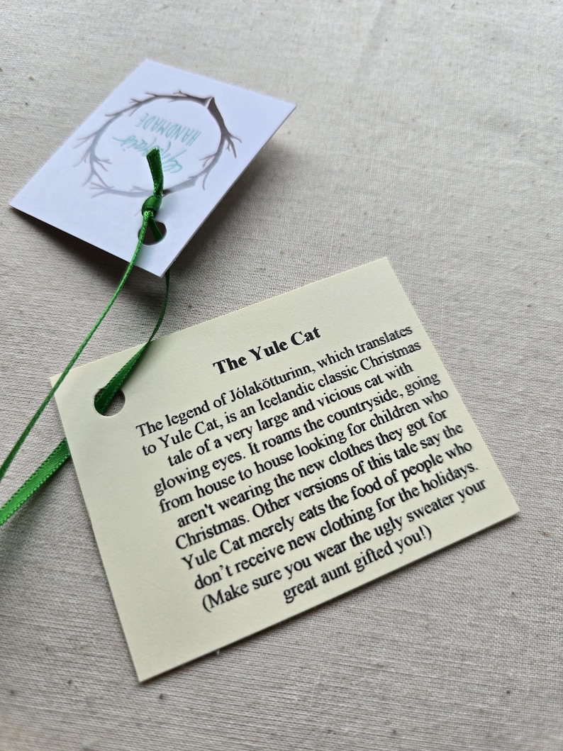 Yule Cat Ornament - Hand painted wood slice holiday ornament or Solstice gift! Icelandic folklore of Jólakötturinn image 3