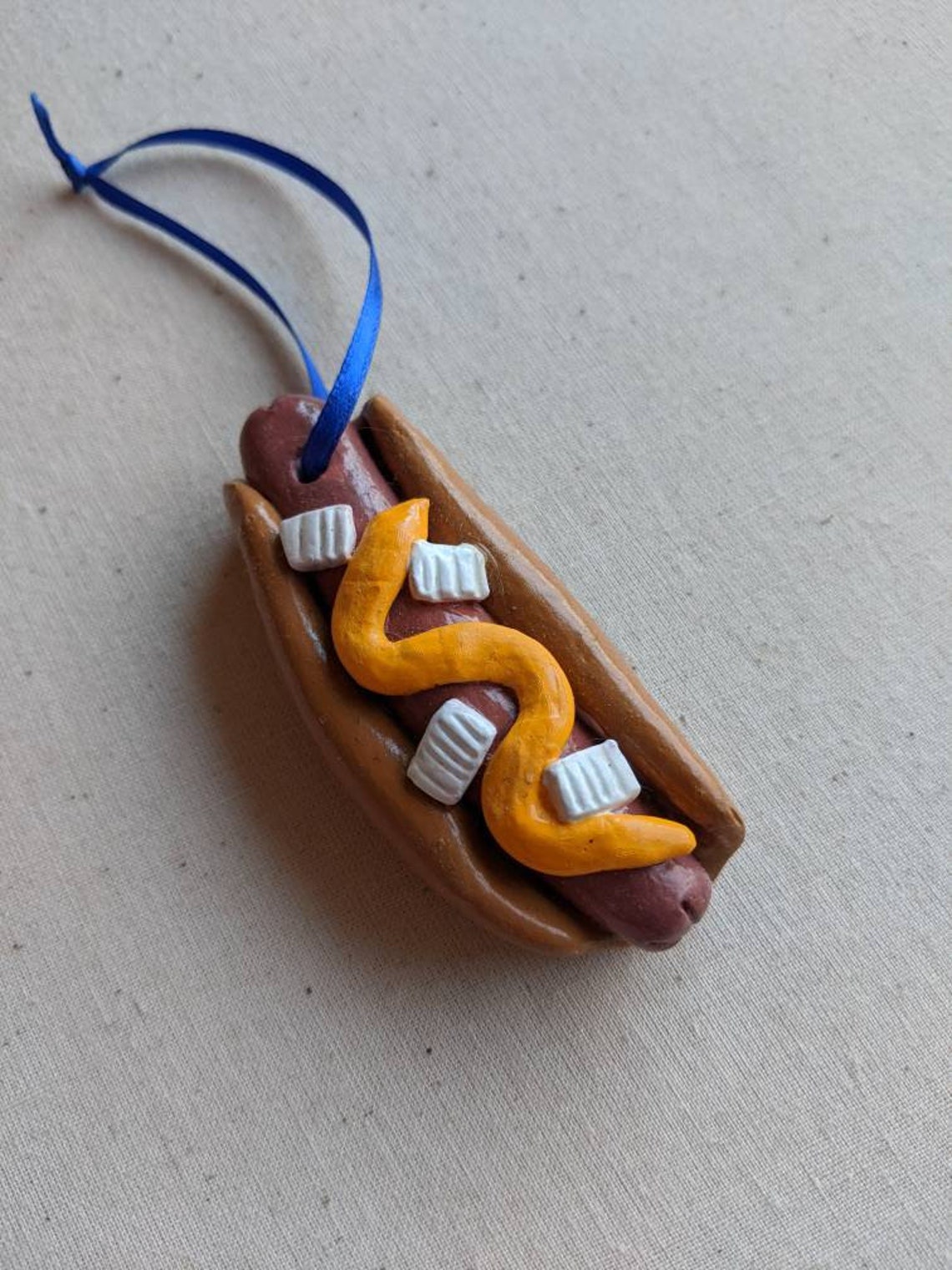 Hot Dog Ornament Funny Christmas gift. Hand painted clay Etsy