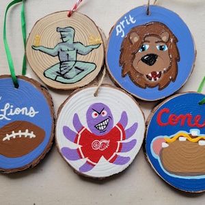 Detroit Ornaments - Hand Painted Holiday Decor, Stocking Stuffers. Coney, Lions, Spirit of Detroit. Detroit Pride presents.