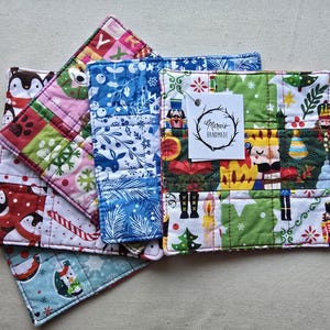 Quilted Winter Coasters - Mug Rug/Snack Mats, Cute Seasonal Coasters. Coffee Lover Gift, Stocking Stuffer