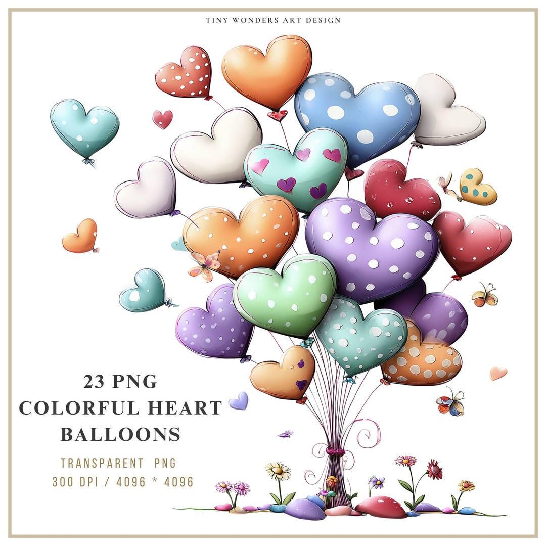 Colorful Heart Balloons PNG Set | Valentine Heart Clipart | Romantic ...