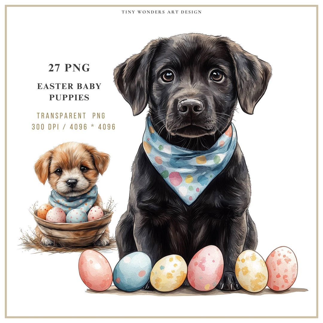 Baby Puppy Clipart Bundle – 27 Watercolor Dog Portrait PNG Files ...