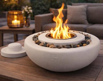 White Round Tabletop Fire Bowl Decor