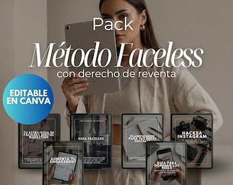 Pack Método Faceless | Marketing Digital Sin Mostrar tu Cara | Productos Digitales con Derecho de Reventa | Editable en Canva