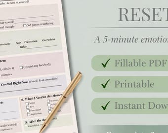 Emotional Reset Worksheet | Anxiety, Stress Relief (Printable PDF)