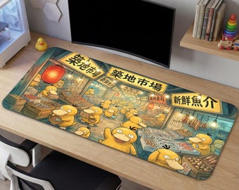 Psyduck Schreibtischmatte, Anime Market Mauspad, Niedliche Gelbe Charakter Spielmatte, Kawaii Gamer Geschenk