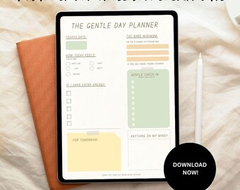 Energiezuinige dagelijkse planner | Zachte productiviteit afdrukbaar | ADHD-vriendelijke minimale dag | Burn-out en langzaam leven