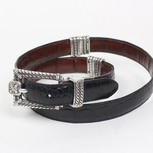 Brighton reversible belt // hinged black and brown // silver tone hardware Marcus Two-Tone Reversible Belt - Brighton main image 3