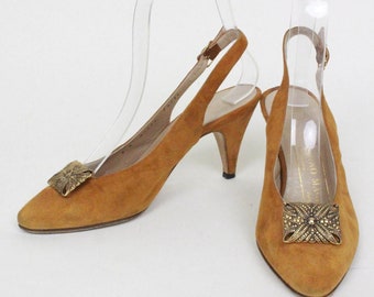 70er 80er Jahre Bruno Magli Wildleder Slingbacks // Gr. 5B