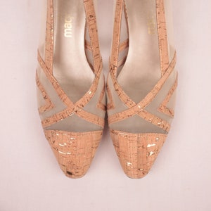 80s cork and sheer mesh // low wedge heel // size 9 narrow