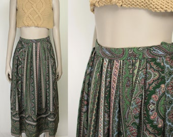80s Helene Sidel wool skirt // paisley print // gold embroidery