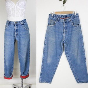 vintage LL Bean plaid flannel lined jeans // 33 x 30
