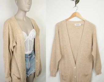 90s Ellen Tracy knit cardigan // pockets // iridescent accent threads
