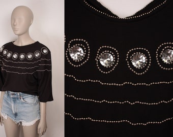 80s beaded top // banded waist // oversize jewels