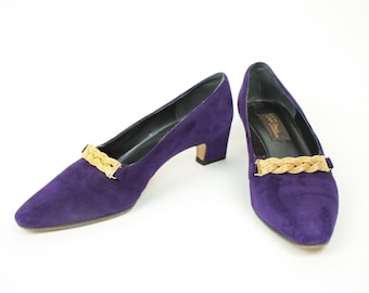 Chaussures en daim Sesto Meucci années 90 ans 2000 // bordure en chaîne dorée // taille 8