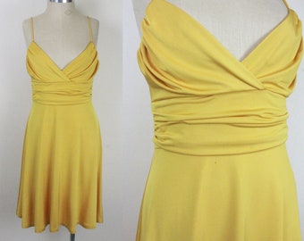 90s Y2K disco style dress // golden yellow