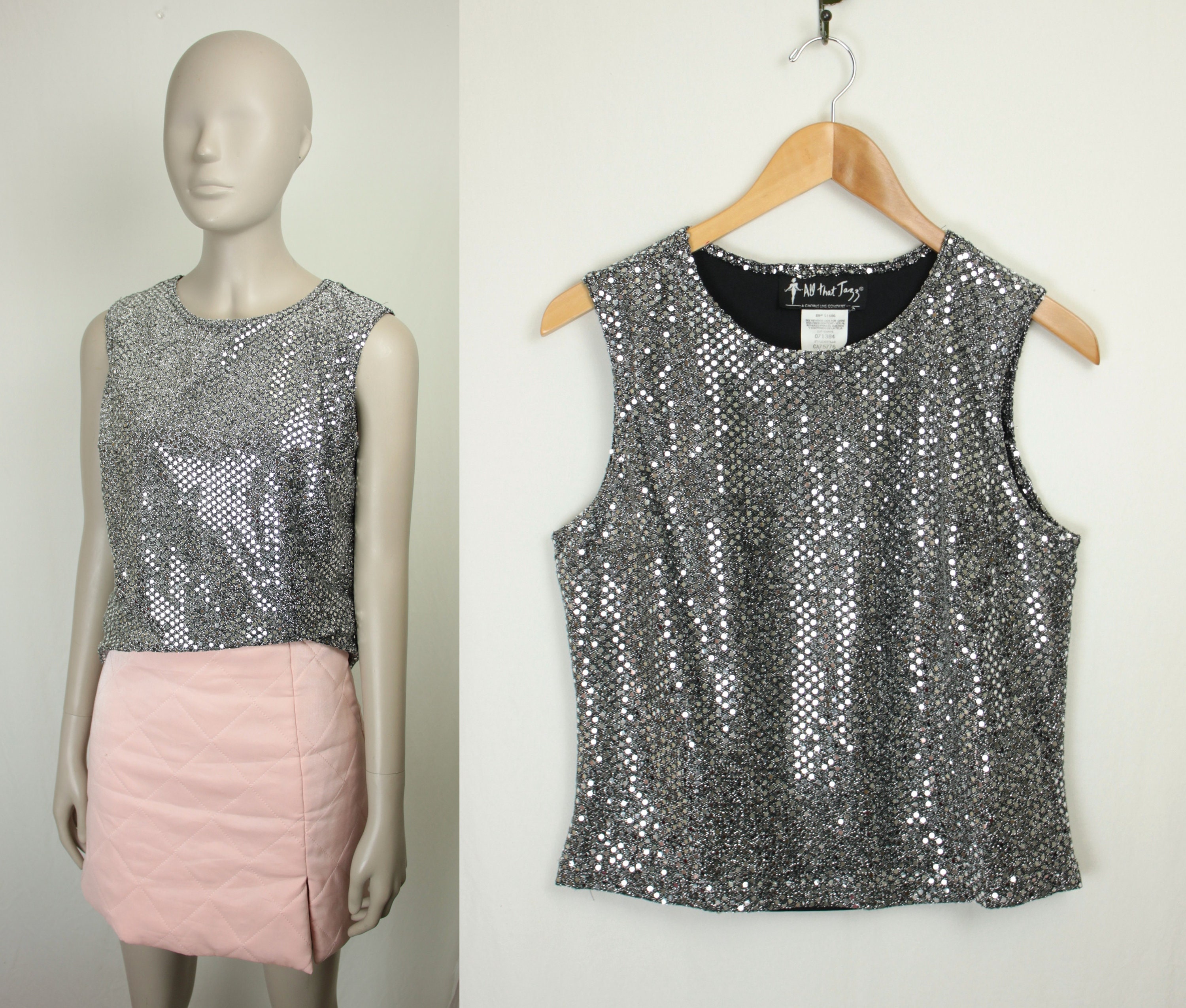トップス Bellsleeveribbonbaretop ensemble mmeeme 90s Y2K Faux Sequin Sleeveless Top // All That Jazz - Etsy