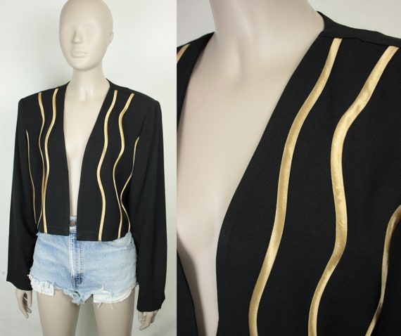90s Y2K bolero jacket // gold wave trim - image 4