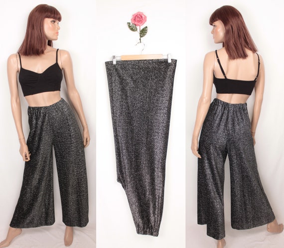 70s silver metallic palazzo pants // elastic waist