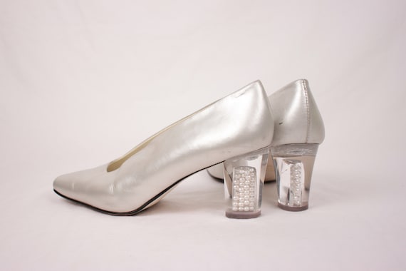 80s acrylic and pearl heels // high vamp // silve… - image 1