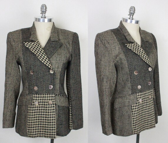 90s Y2K tweed jacket // patchwork houndstooth // … - image 5