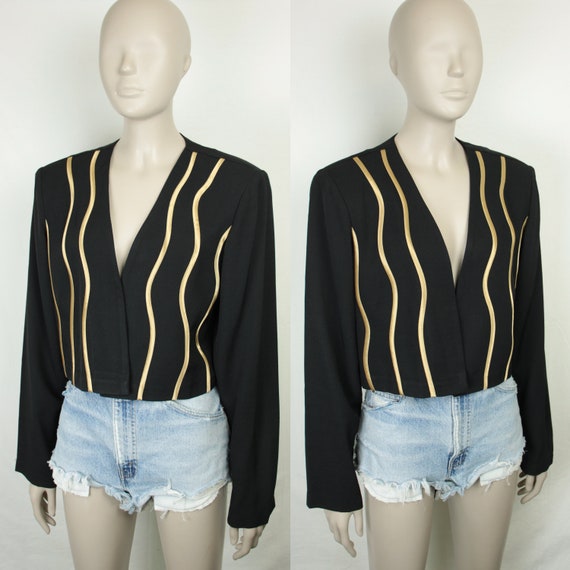 90s Y2K bolero jacket // gold wave trim - image 2