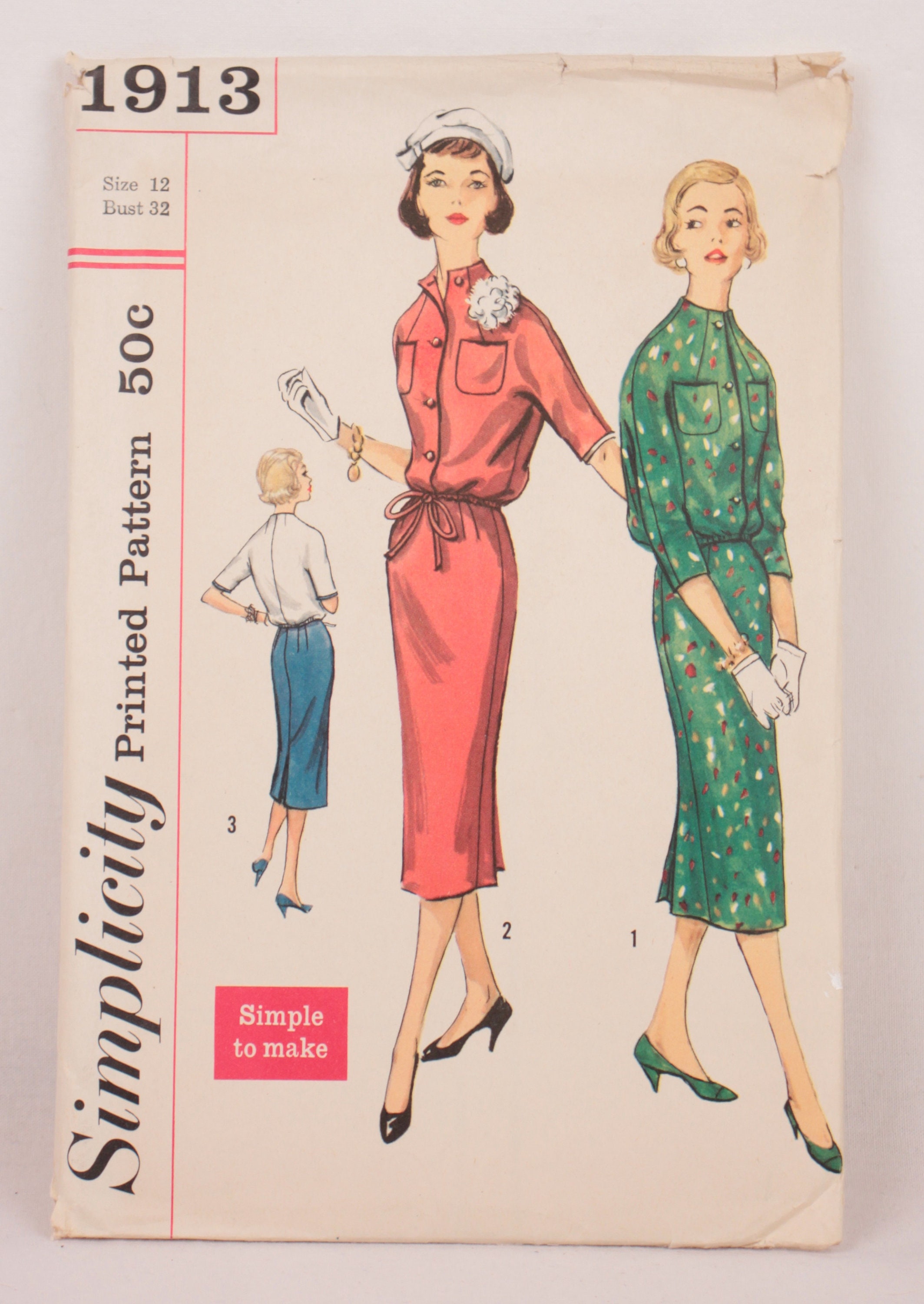 1950s Simplicity 1913 // Two-piece Suit // Size 12 Bust 32
