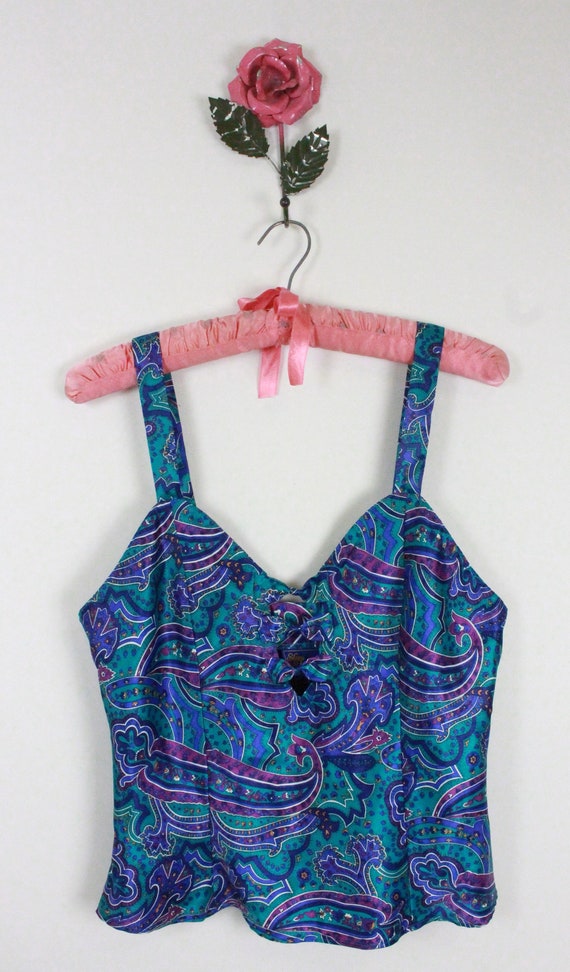 vtg paisley camisole // nightie top // cut out bu… - image 3